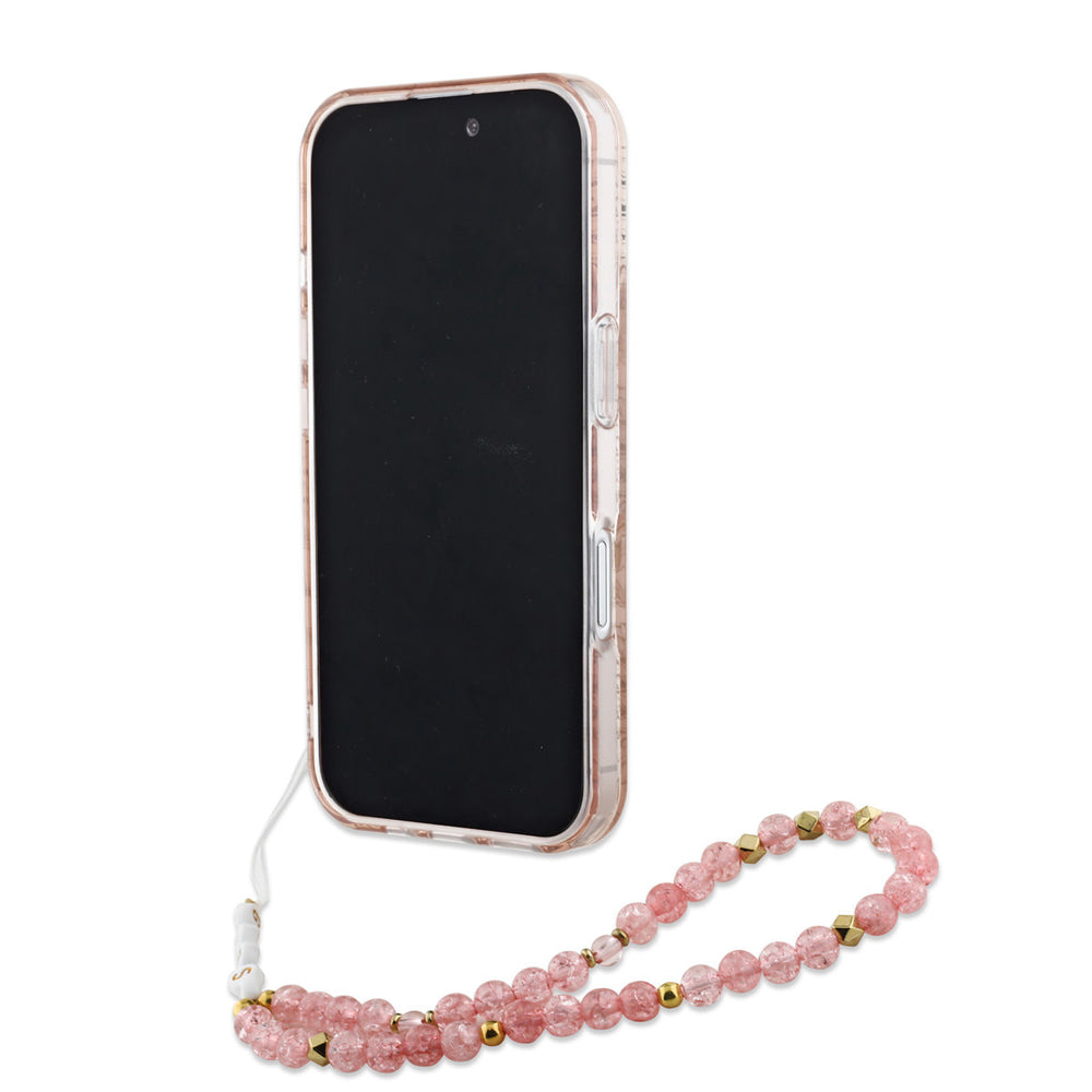 Guess iPhone 16 Backcover hoesje - MagSafe IML - Pearl Strap & Electroplated Flower Design - Roze-Hoesjes-Ilumina Benelux