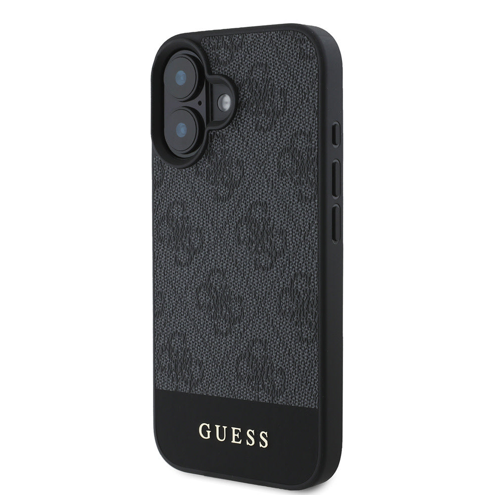 Guess iPhone 16 Backcover hoesje - Magsafe - 4G PU Leather - Bottom Stripe - Grijs-Hoesjes-Ilumina Benelux