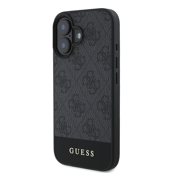 Guess iPhone 16 Backcover hoesje - Magsafe - 4G PU Leather - Bottom Stripe - Grijs-Hoesjes-Ilumina Benelux