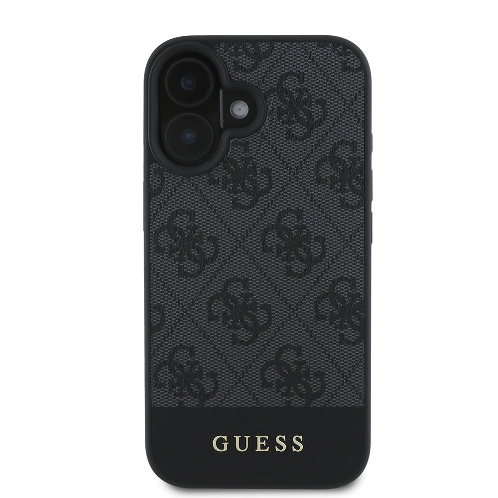 Guess iPhone 16 Backcover hoesje - Magsafe - 4G PU Leather - Bottom Stripe - Grijs-Hoesjes-Ilumina Benelux