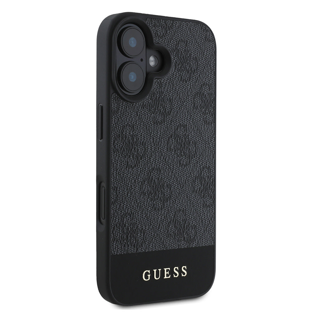 Guess iPhone 16 Backcover hoesje - Magsafe - 4G PU Leather - Bottom Stripe - Grijs-Hoesjes-Ilumina Benelux