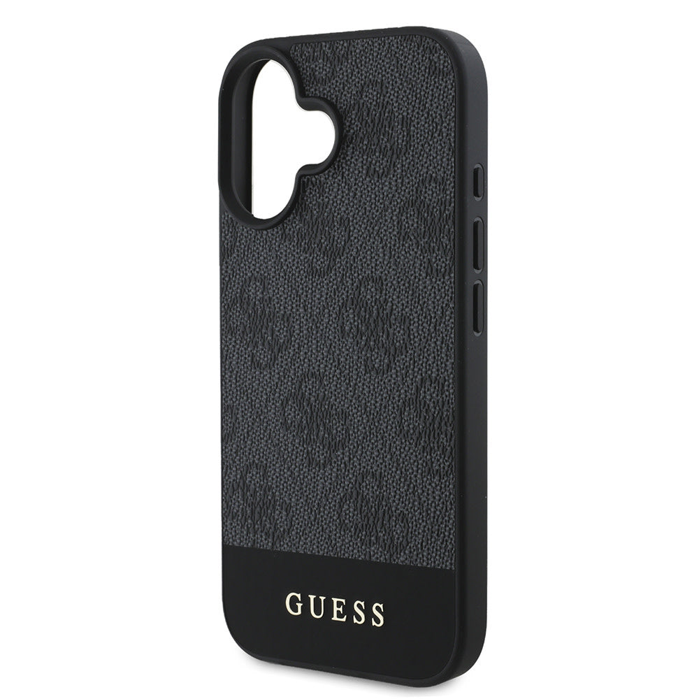 Guess iPhone 16 Backcover hoesje - Magsafe - 4G PU Leather - Bottom Stripe - Grijs-Hoesjes-Ilumina Benelux