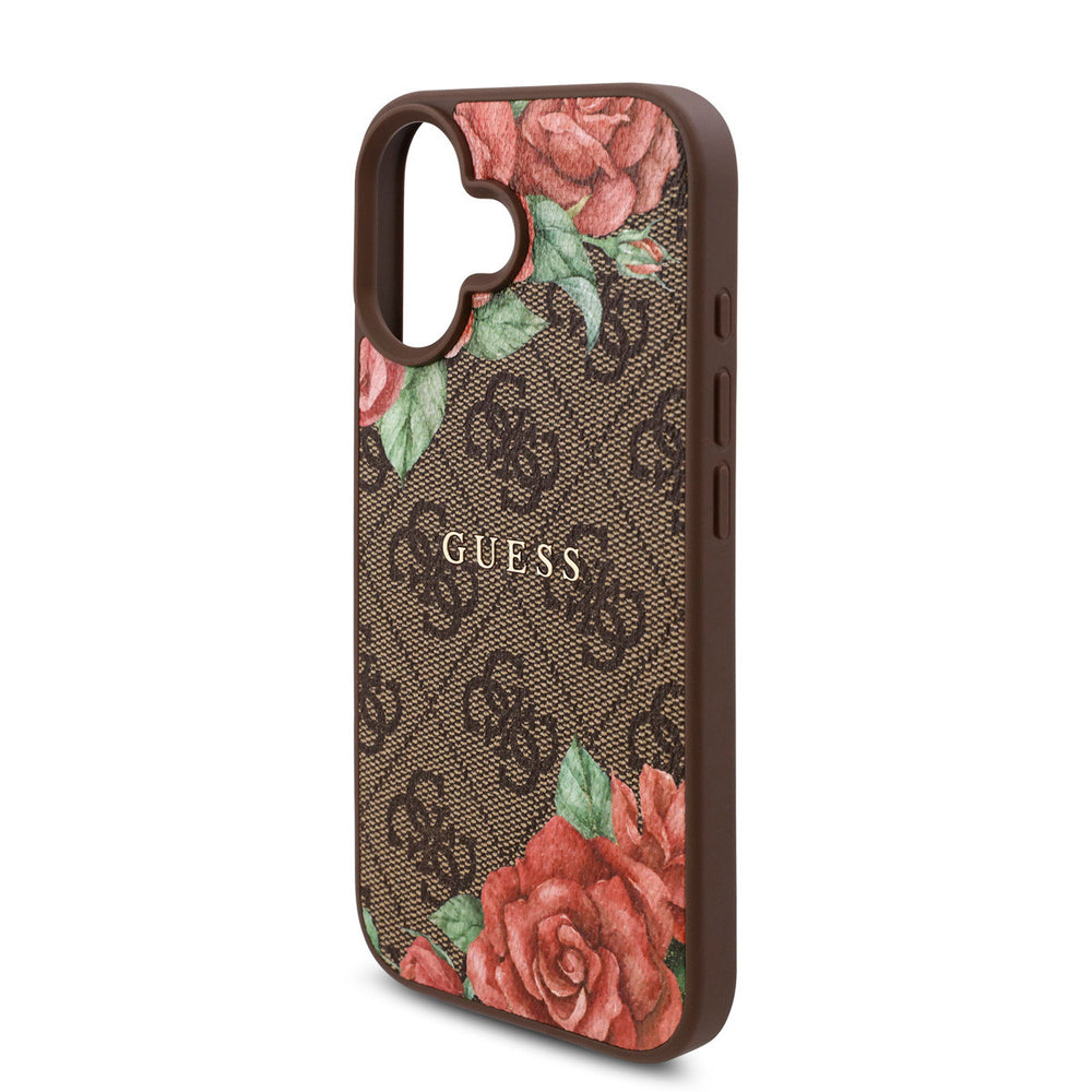 Guess iPhone 16 Backcover hoesje - Magsafe - Flower Print - Bruin-Hoesjes-Ilumina Benelux
