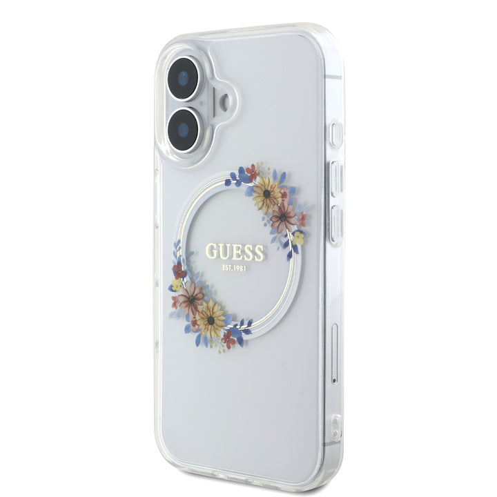 Guess iPhone 16 Backcover hoesje Magsafe IML Flowers - Transparant-Hoesjes-Ilumina Benelux