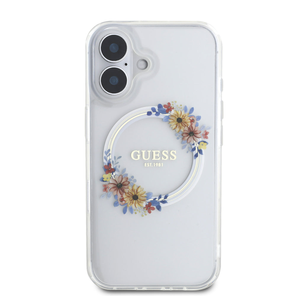 Guess iPhone 16 Backcover hoesje Magsafe IML Flowers - Transparant-Hoesjes-Ilumina Benelux