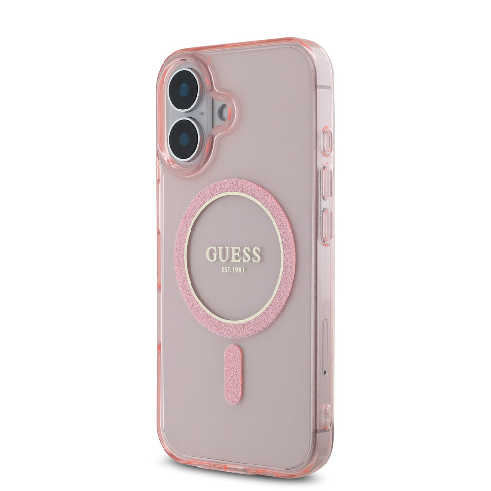 Guess iPhone 16 Backcover hoesje Magsafe IML Glitter - Roze-Hoesjes-Ilumina Benelux