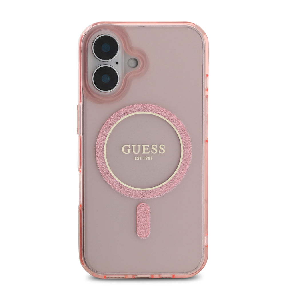 Guess iPhone 16 Backcover hoesje Magsafe IML Glitter - Roze-Hoesjes-Ilumina Benelux