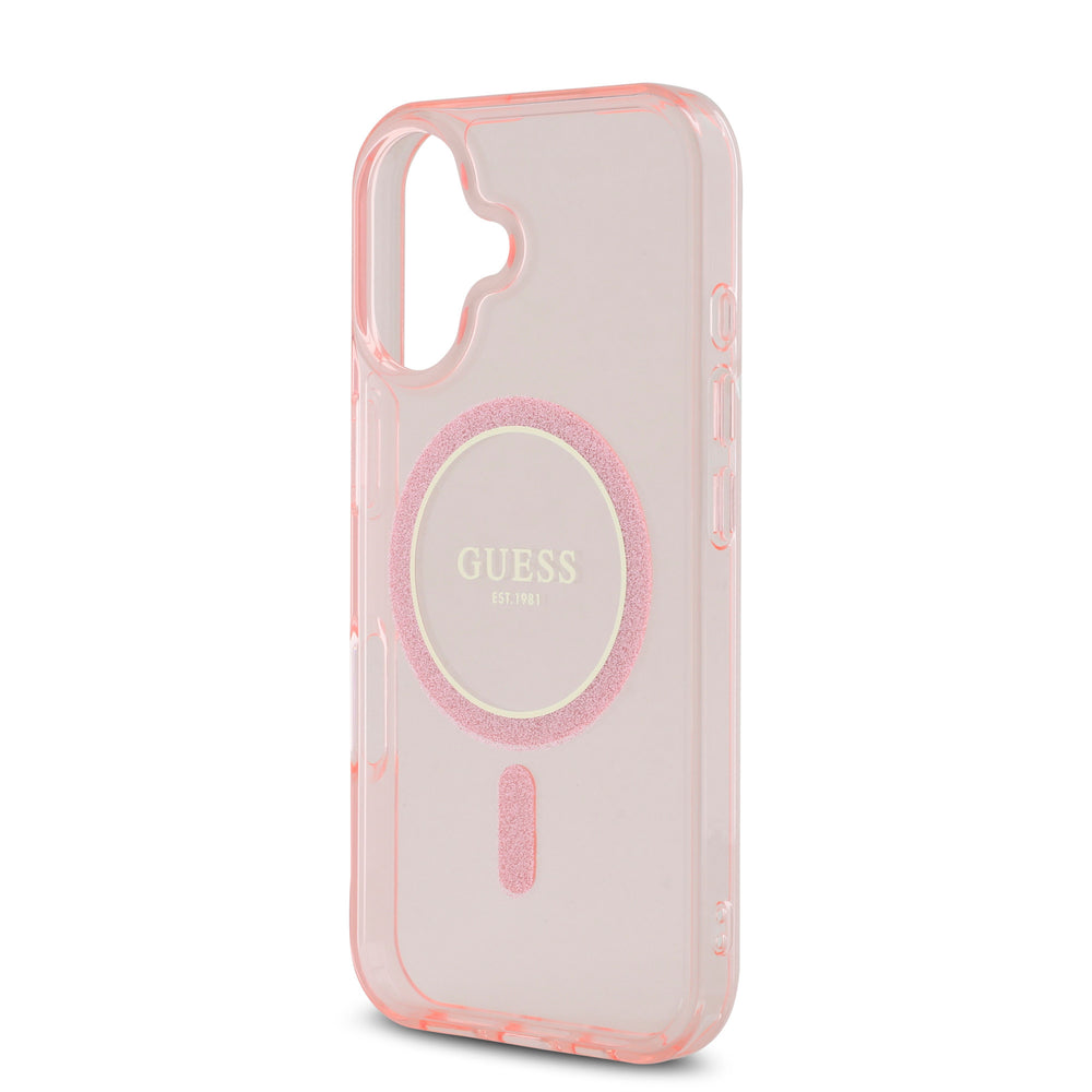 Guess iPhone 16 Backcover hoesje Magsafe IML Glitter - Roze-Hoesjes-Ilumina Benelux