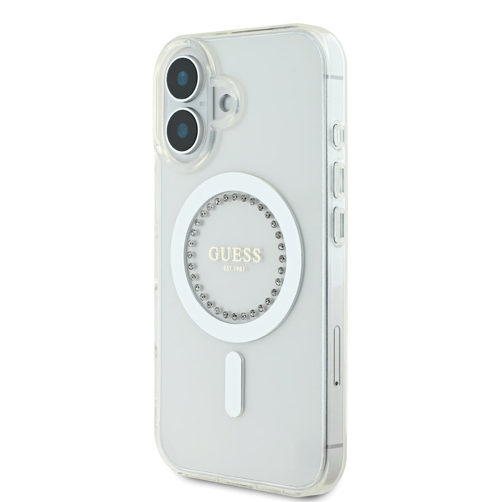 Guess iPhone 16 Backcover hoesje Magsafe IML Rhinestones - Wit-Hoesjes-Ilumina Benelux