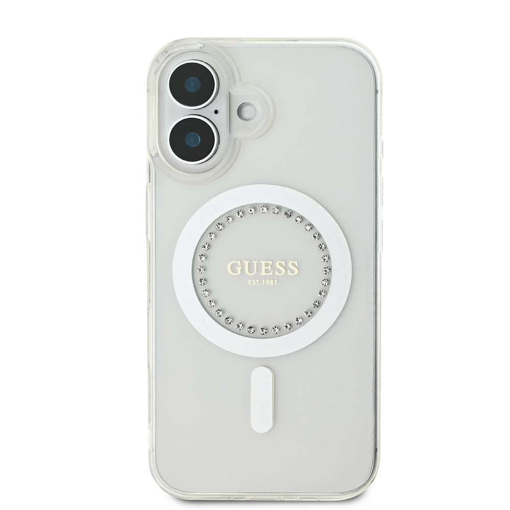 Guess iPhone 16 Backcover hoesje Magsafe IML Rhinestones - Wit-Hoesjes-Ilumina Benelux