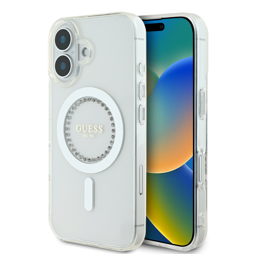 Guess iPhone 16 Backcover hoesje Magsafe IML Rhinestones - Wit-Hoesjes-Ilumina Benelux