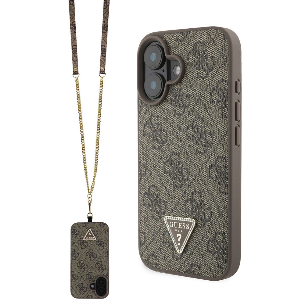Guess iPhone 16 Backcover hoesje Magsafe IML crossbody cord - Bruin-Hoesjes-Ilumina Benelux