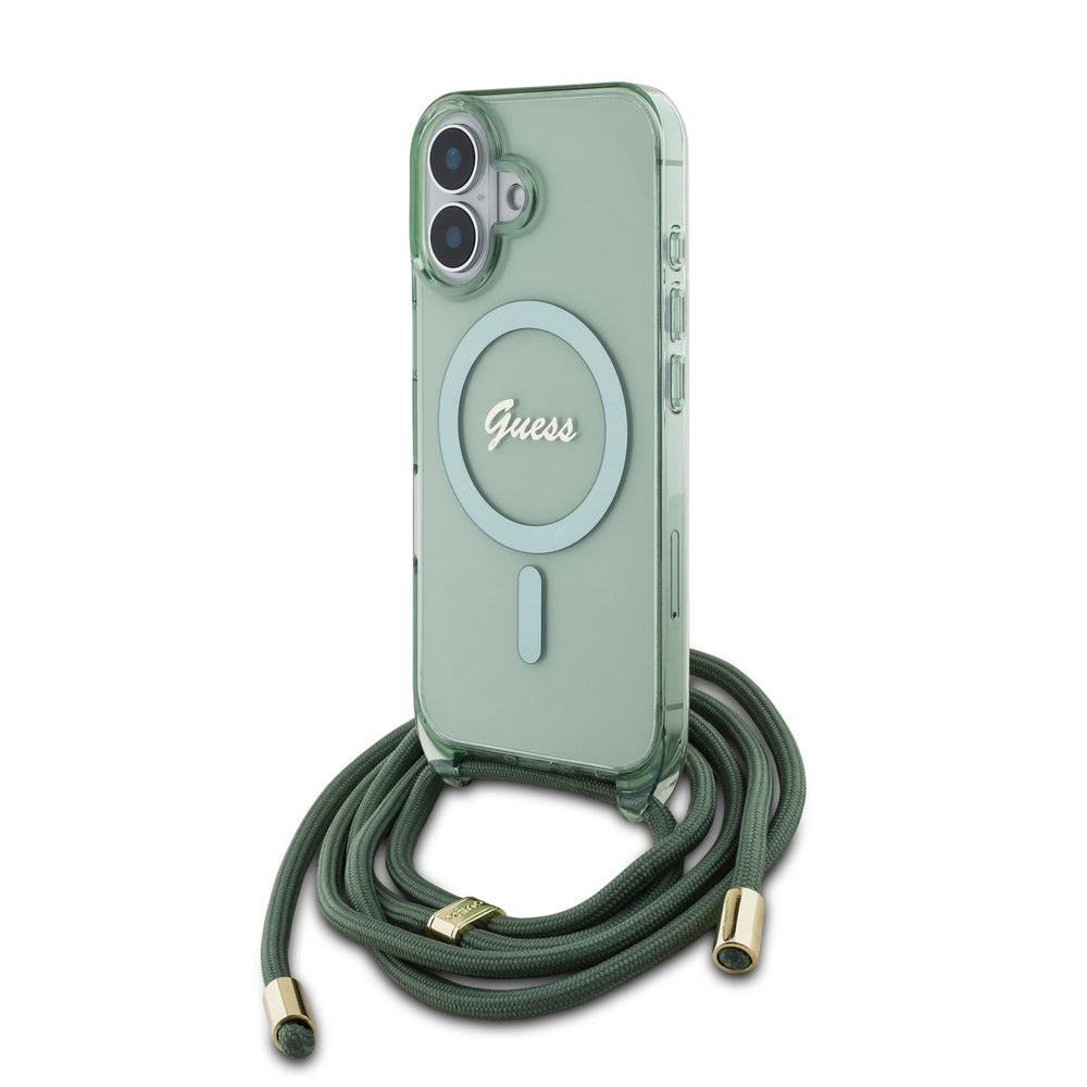Guess iPhone 16 Backcover hoesje Magsafe IML crossbody cord - Groen-Hoesjes-Ilumina Benelux