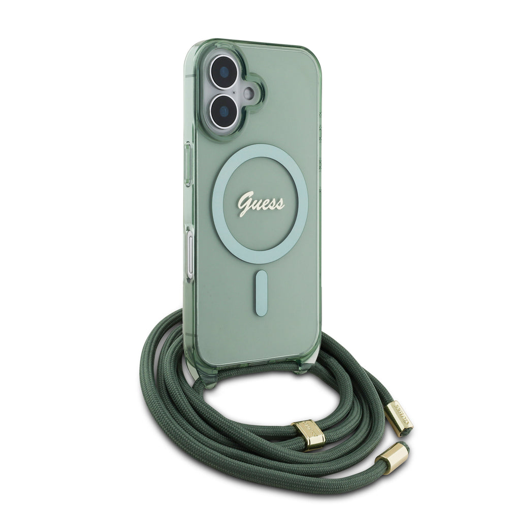 Guess iPhone 16 Backcover hoesje Magsafe IML crossbody cord - Groen-Hoesjes-Ilumina Benelux