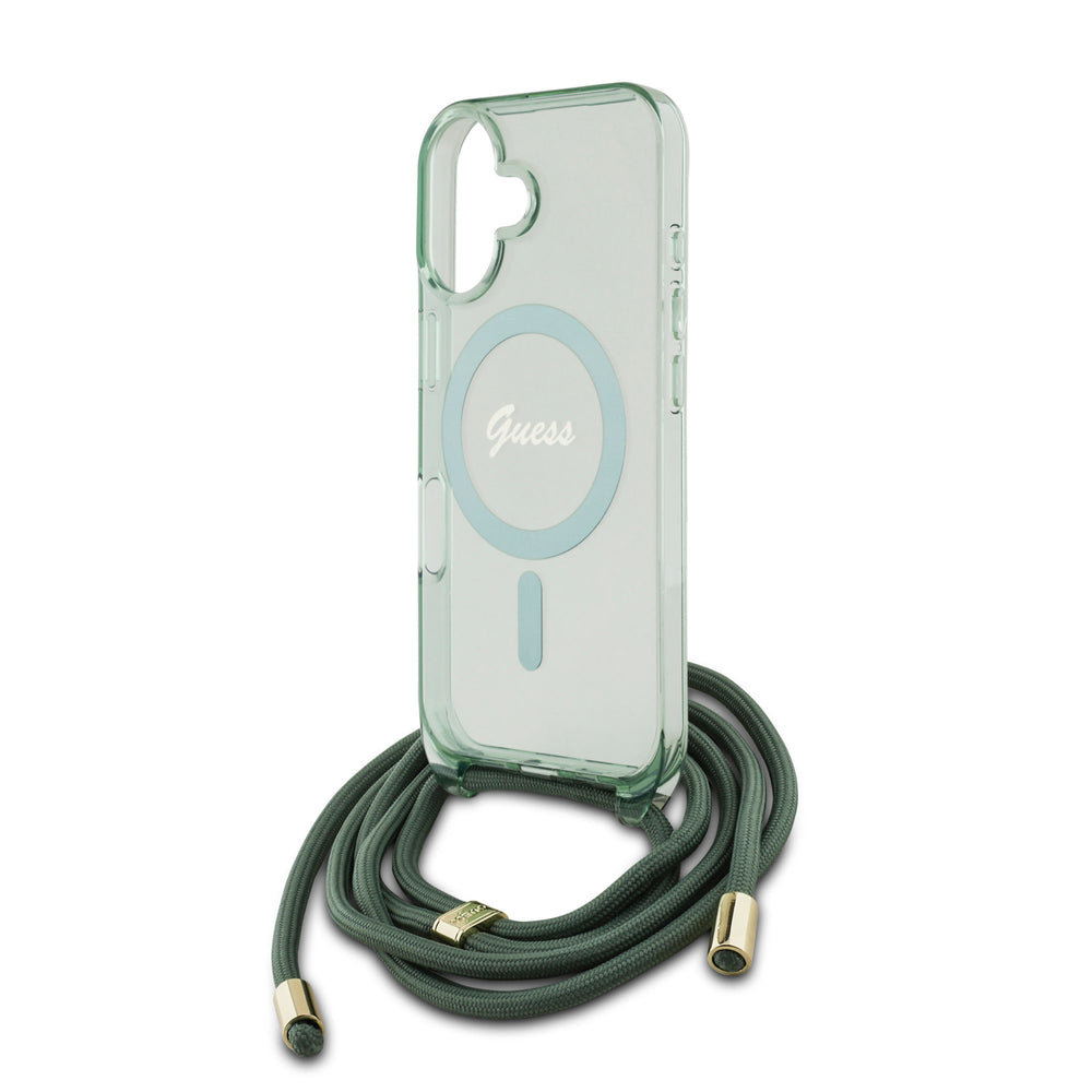 Guess iPhone 16 Backcover hoesje Magsafe IML crossbody cord - Groen-Hoesjes-Ilumina Benelux
