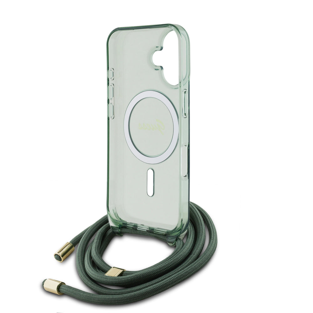 Guess iPhone 16 Backcover hoesje Magsafe IML crossbody cord - Groen-Hoesjes-Ilumina Benelux