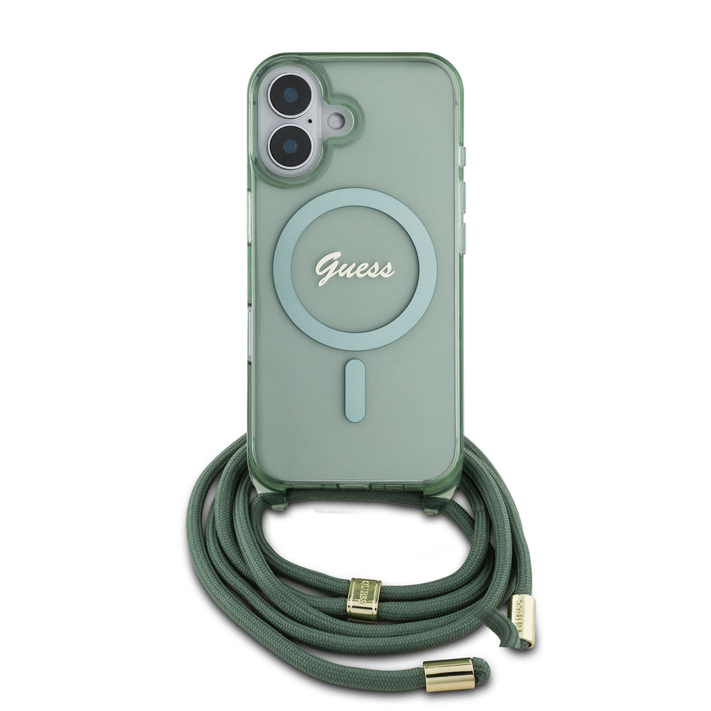 Guess iPhone 16 Backcover hoesje Magsafe IML crossbody cord - Groen-Hoesjes-Ilumina Benelux