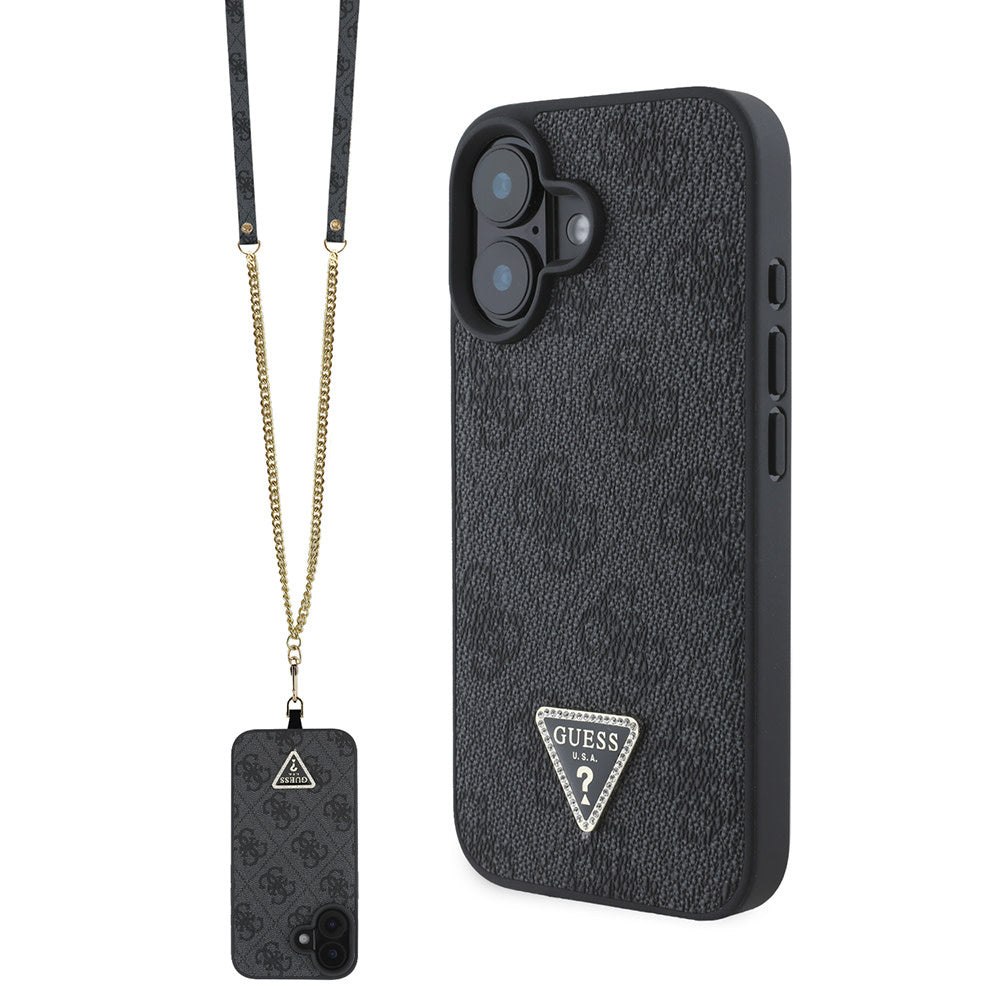 Guess iPhone 16 Backcover hoesje Magsafe IML crossbody cord - Zwart-Hoesjes-Ilumina Benelux