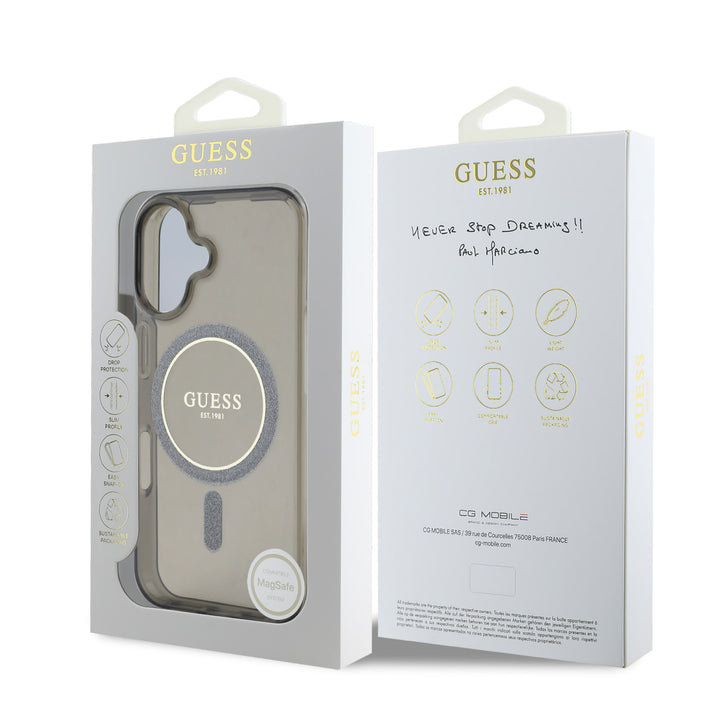 Guess iPhone 16 Backcover hoesje Magsafe IML glitter - Zwart-Hoesjes-Ilumina Benelux
