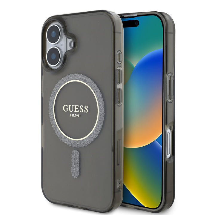 Guess iPhone 16 Backcover hoesje Magsafe IML glitter - Zwart-Hoesjes-Ilumina Benelux