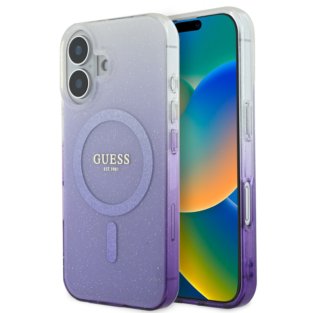 Guess iPhone 16 Backcover hoesje Magsafe IML glitter gradient - Paars-Hoesjes-Ilumina Benelux