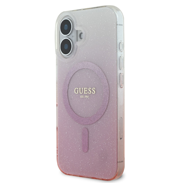 Guess iPhone 16 Backcover hoesje Magsafe IML glitter gradient - Roze-Hoesjes-Ilumina Benelux