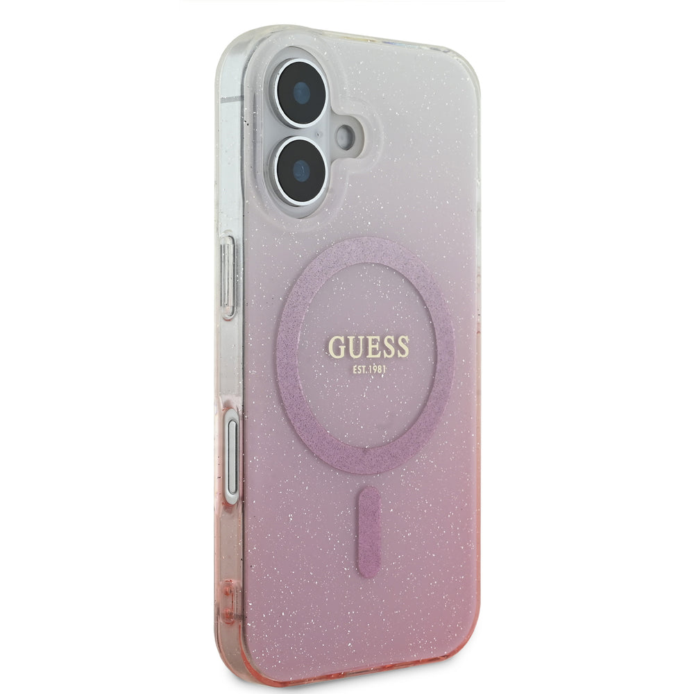 Guess iPhone 16 Backcover hoesje Magsafe IML glitter gradient - Roze-Hoesjes-Ilumina Benelux