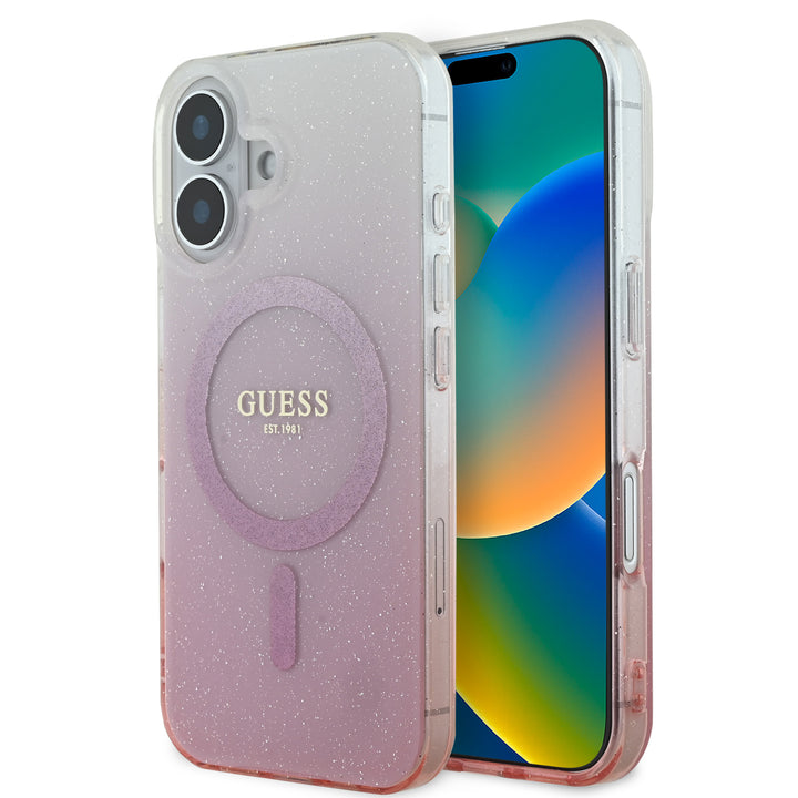 Guess iPhone 16 Backcover hoesje Magsafe IML glitter gradient - Roze-Hoesjes-Ilumina Benelux