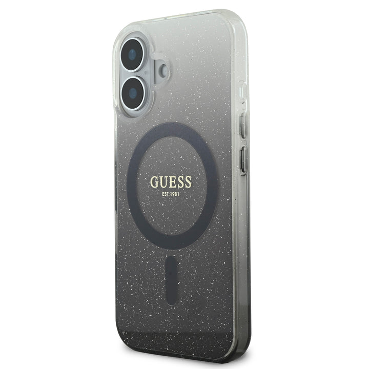 Guess iPhone 16 Backcover hoesje Magsafe IML glitter gradient - Zwart-Hoesjes-Ilumina Benelux