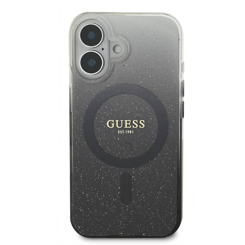 Guess iPhone 16 Backcover hoesje Magsafe IML glitter gradient - Zwart-Hoesjes-Ilumina Benelux