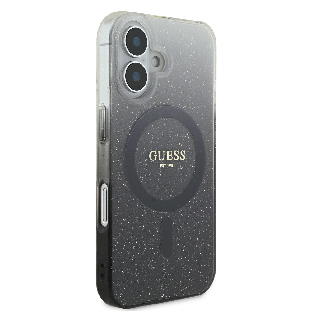 Guess iPhone 16 Backcover hoesje Magsafe IML glitter gradient - Zwart-Hoesjes-Ilumina Benelux