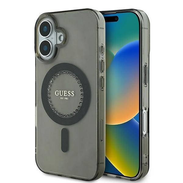 Guess iPhone 16 Backcover hoesje Magsafe IML rhinestones - Zwart-Hoesjes-Ilumina Benelux