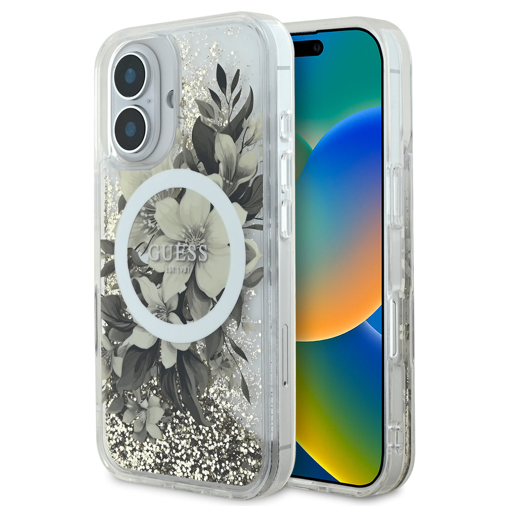 Guess iPhone 16 Backcover hoesje Magsafe Liquid Glitter - Groen-Hoesjes-Ilumina Benelux