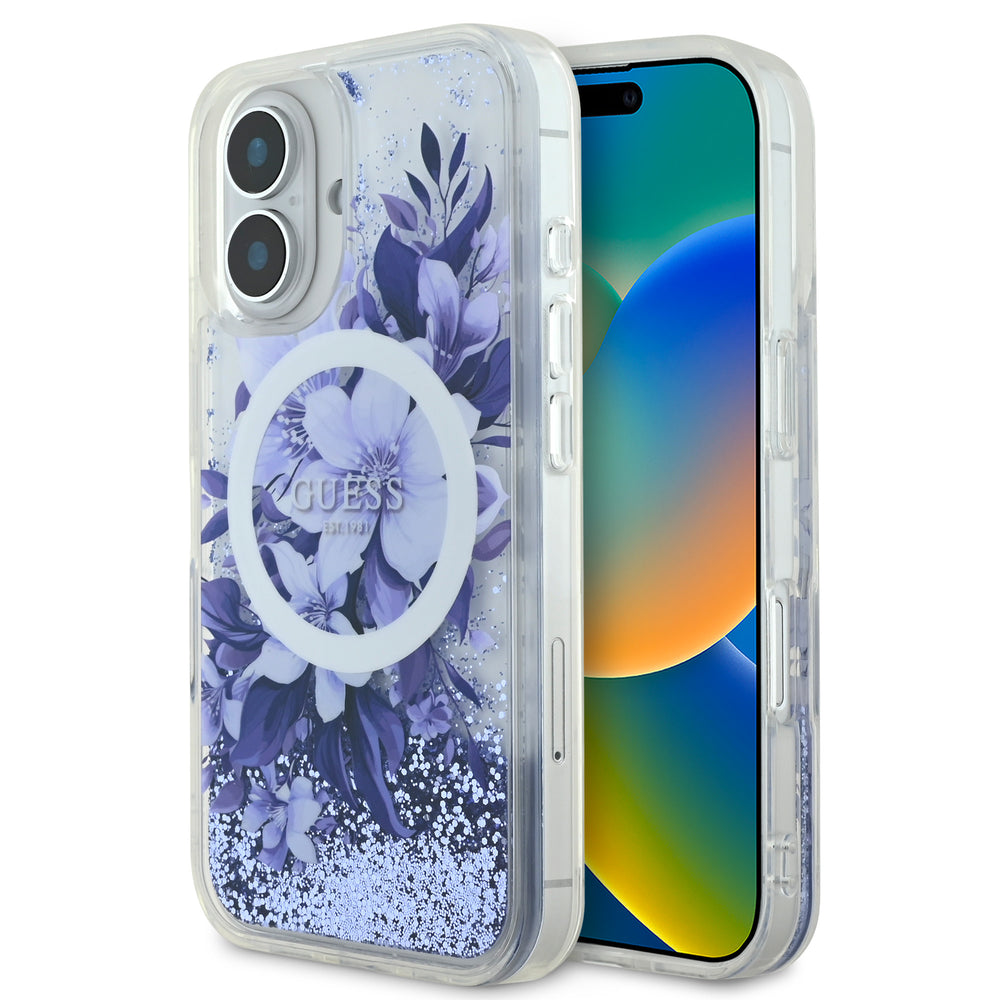 Guess iPhone 16 Backcover hoesje Magsafe Liquid Glitter - Paars-Hoesjes-Ilumina Benelux