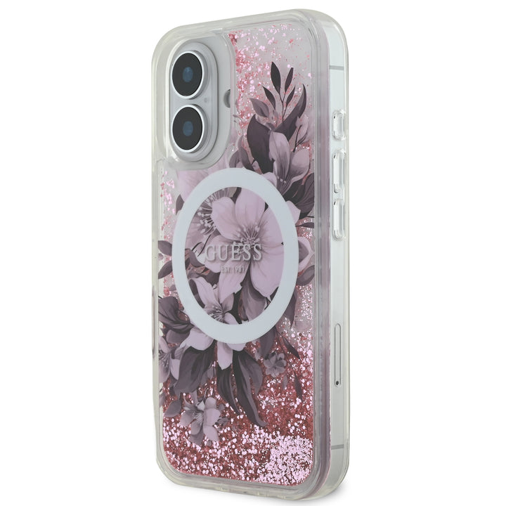 Guess iPhone 16 Backcover hoesje Magsafe Liquid Glitter - Roze-Hoesjes-Ilumina Benelux