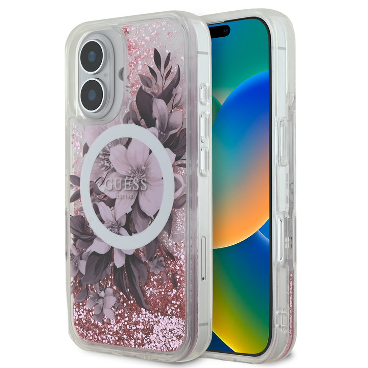 Guess iPhone 16 Backcover hoesje Magsafe Liquid Glitter - Roze-Hoesjes-Ilumina Benelux
