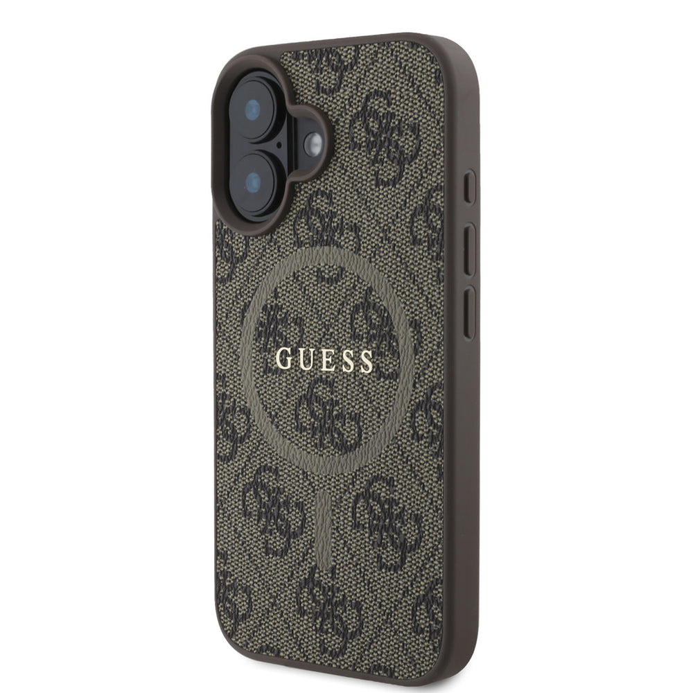 Guess iPhone 16 Backcover hoesje - Magsafe PU Leather - 4G Ring - Bruin-Hoesjes-Ilumina Benelux
