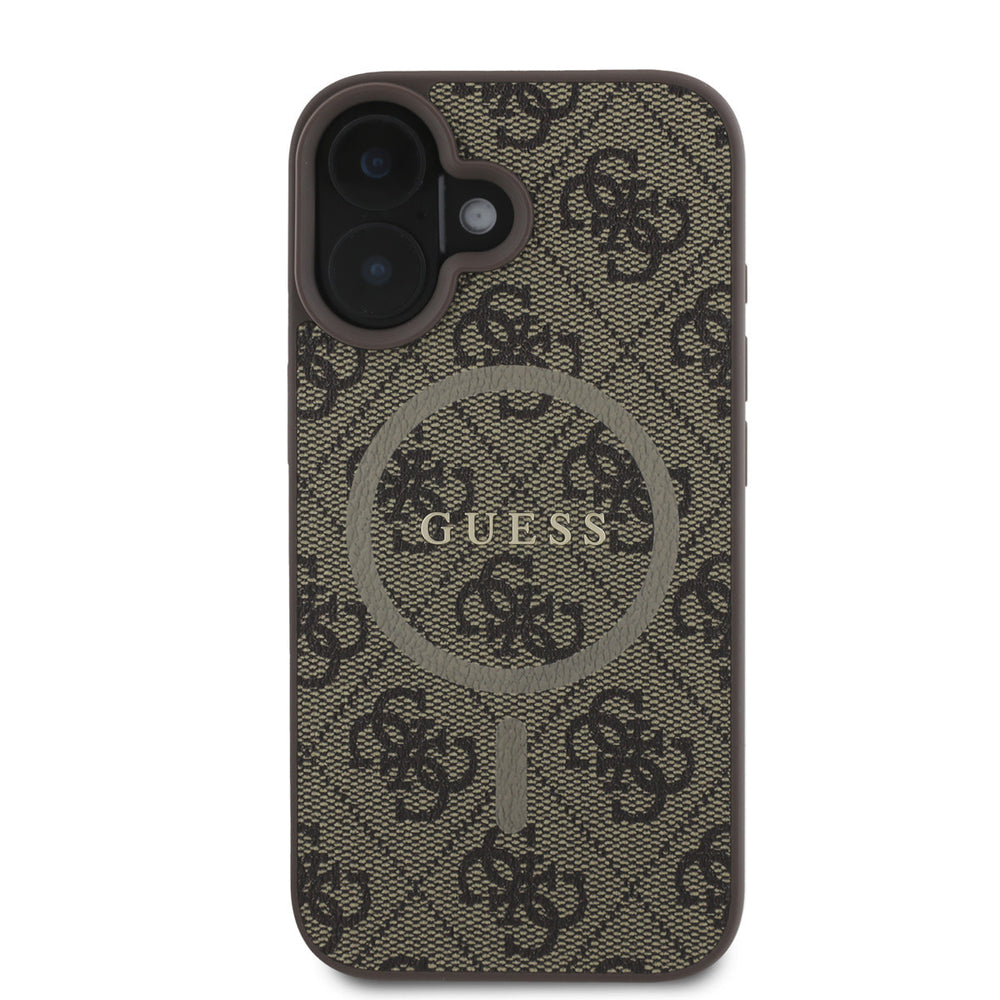 Guess iPhone 16 Backcover hoesje - Magsafe PU Leather - 4G Ring - Bruin-Hoesjes-Ilumina Benelux