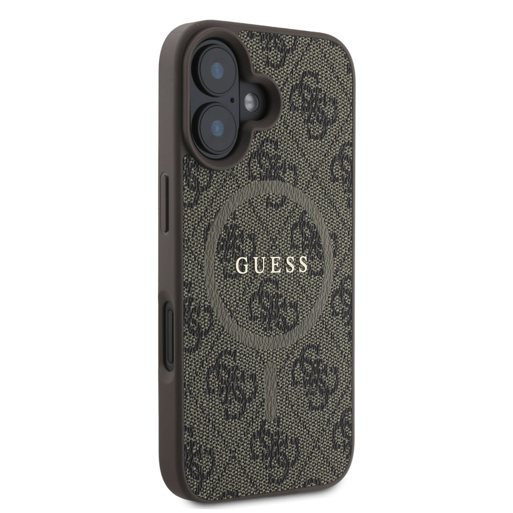 Guess iPhone 16 Backcover hoesje - Magsafe PU Leather - 4G Ring - Bruin-Hoesjes-Ilumina Benelux