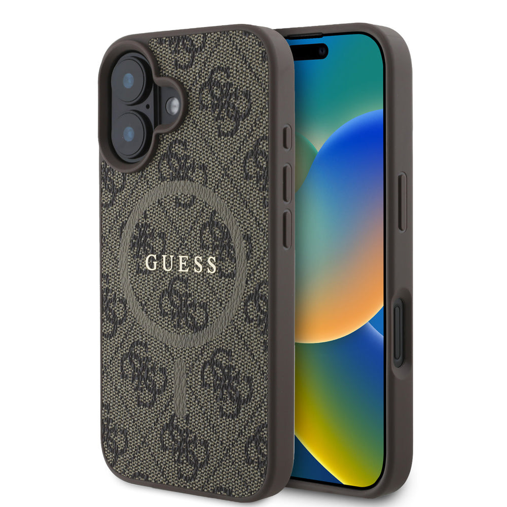 Guess iPhone 16 Backcover hoesje - Magsafe PU Leather - 4G Ring - Bruin-Hoesjes-Ilumina Benelux