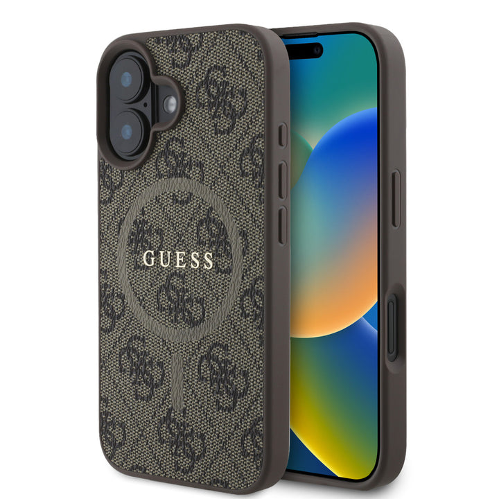 Guess iPhone 16 Backcover hoesje - Magsafe PU Leather - 4G Ring - Bruin-Hoesjes-Ilumina Benelux