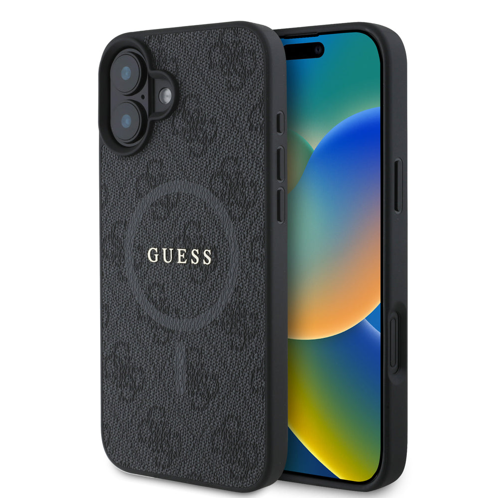 Guess iPhone 16 Backcover hoesje - Magsafe PU Leather - 4G Ring - Zwart-Hoesjes-Ilumina Benelux