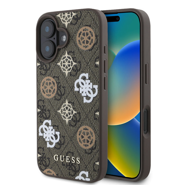 Guess iPhone 16 Backcover hoesje Magsafe PU peony - Bruin-Hoesjes-Ilumina Benelux
