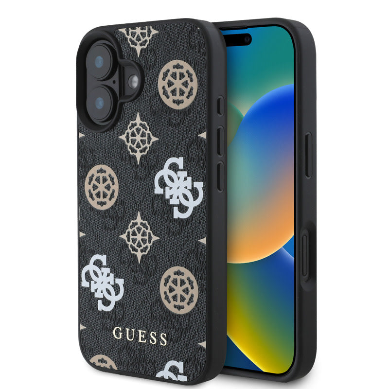 Guess iPhone 16 Backcover hoesje Magsafe PU peony - Zwart-Hoesjes-Ilumina Benelux