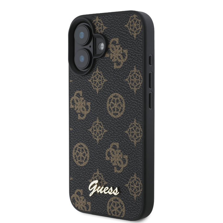 Guess iPhone 16 Backcover hoesje Magsafe PU peony script - Zwart-Hoesjes-Ilumina Benelux