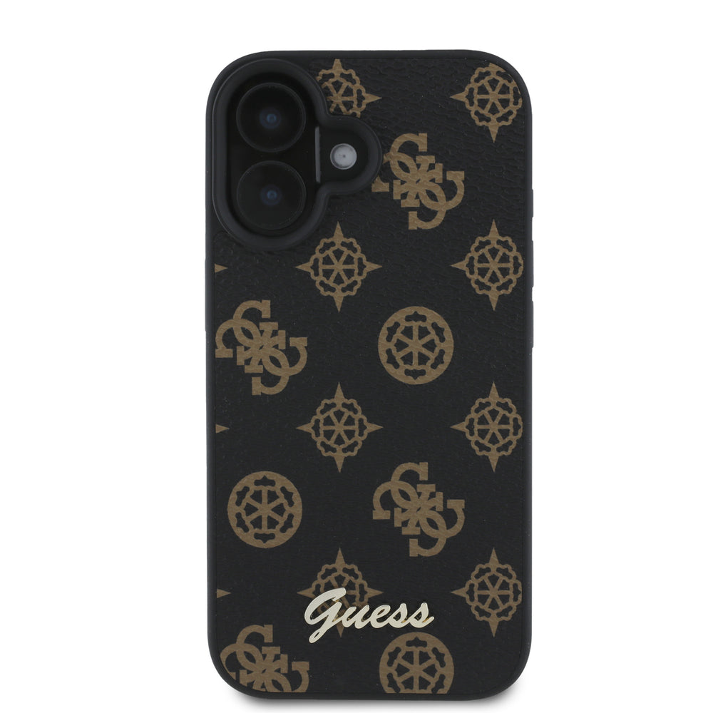 Guess iPhone 16 Backcover hoesje Magsafe PU peony script - Zwart-Hoesjes-Ilumina Benelux