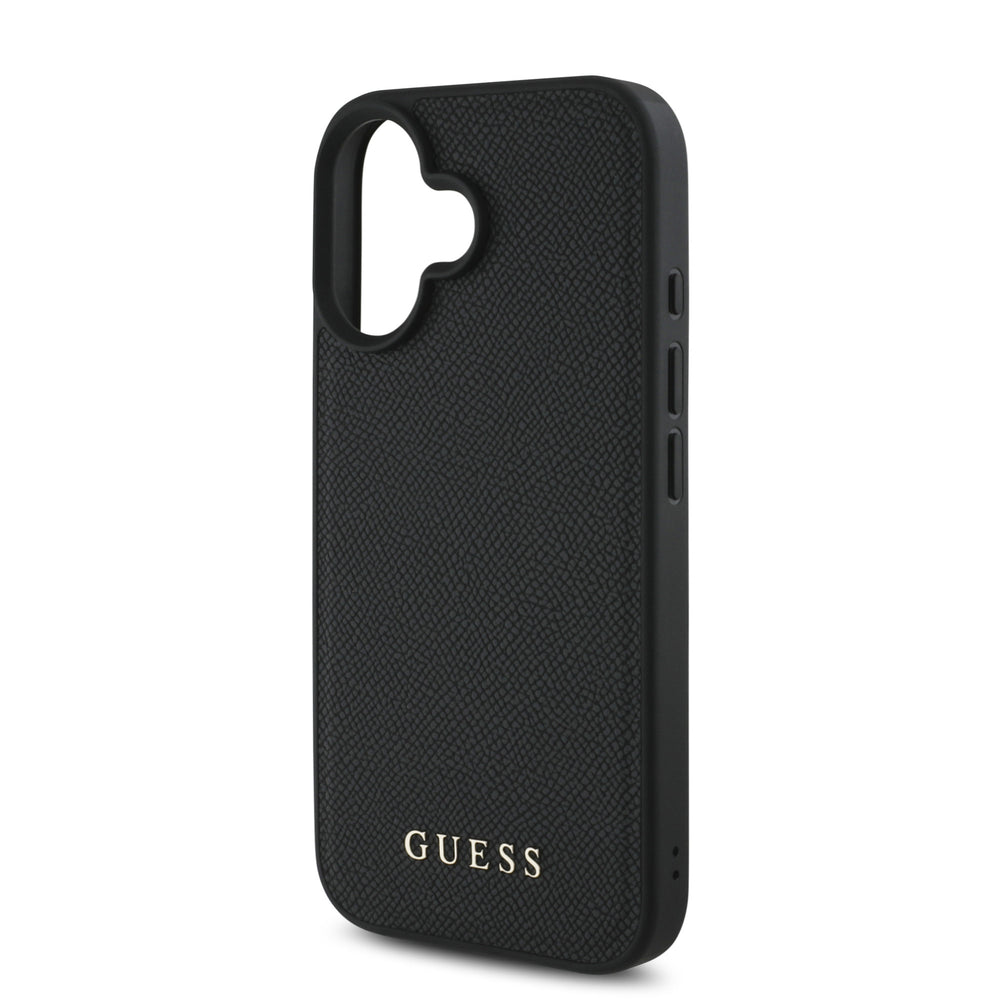 Guess iPhone 16 Backcover hoesje Magsafe grained - flower charm strap - Zwart-Hoesjes-Ilumina Benelux