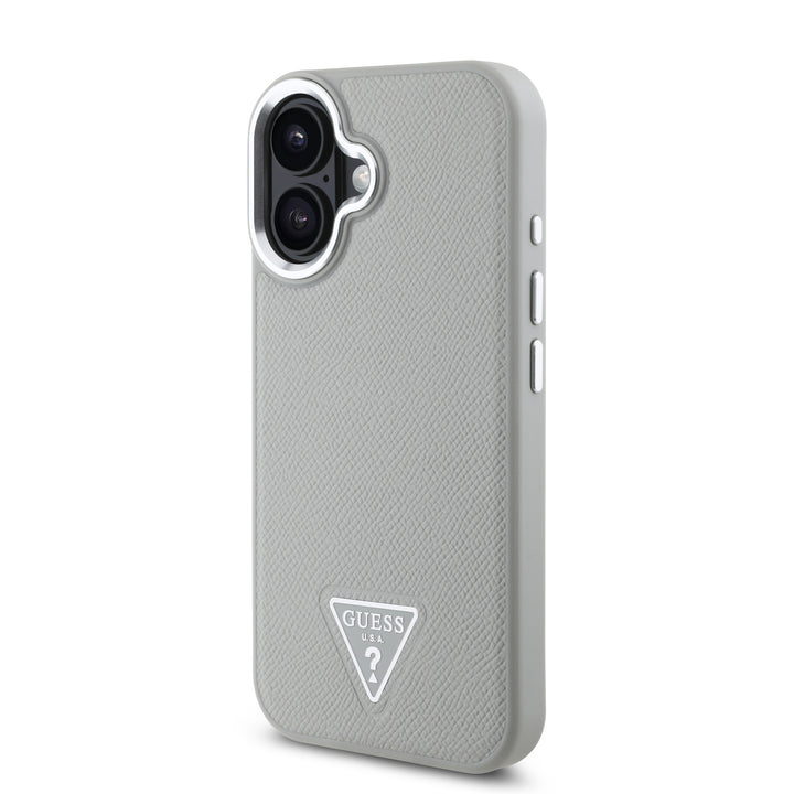 Guess iPhone 16 Backcover hoesje Magsafe grained triangle logo - Beige-Hoesjes-Ilumina Benelux
