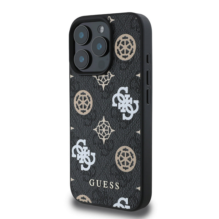 Guess iPhone 16 Pro Back Cover hoesje Magsafe PU peony - Zwart-Hoesjes-Ilumina Benelux