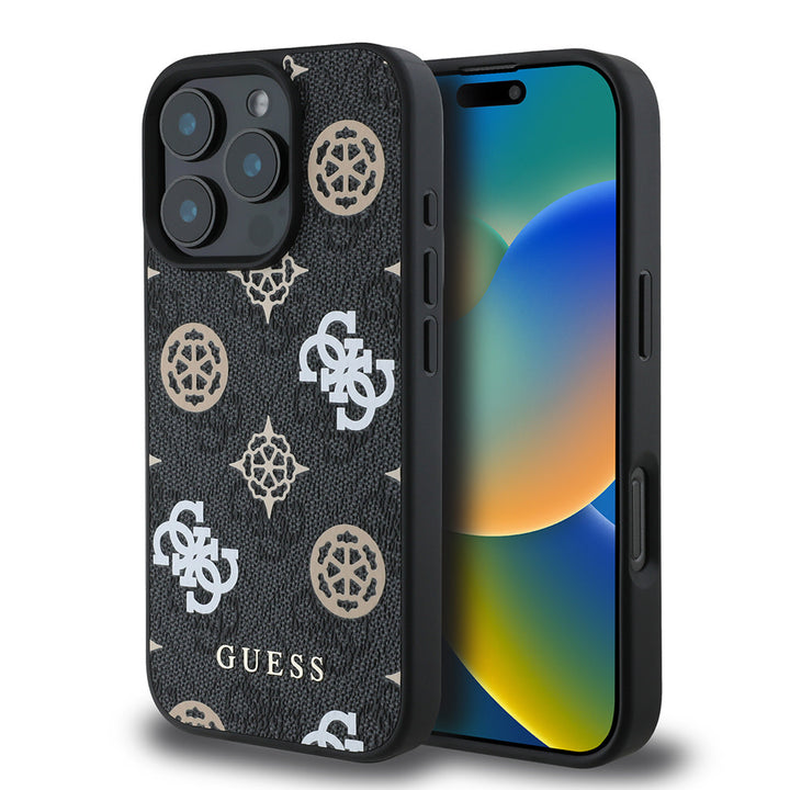 Guess iPhone 16 Pro Back Cover hoesje Magsafe PU peony - Zwart-Hoesjes-Ilumina Benelux